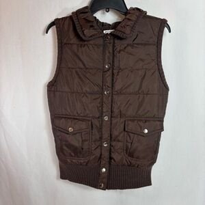 Reference Point Women’s Puffer Vest M Brown Quilted Button Ribbed Hem Like New